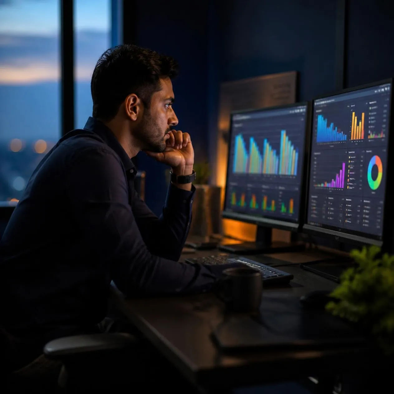 Performance marketer studying ad campaign dashboards