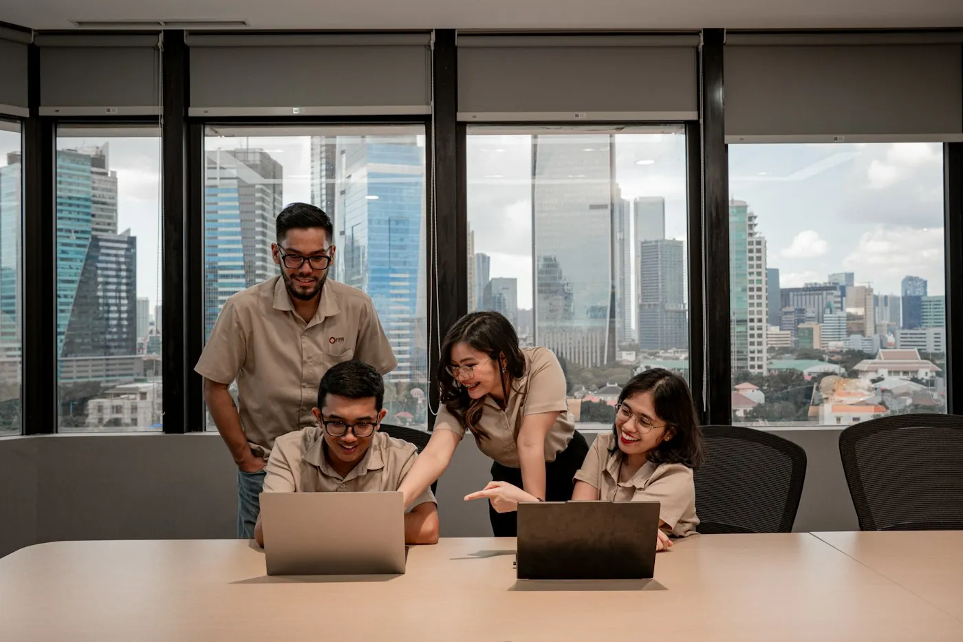 Team working together in a city office